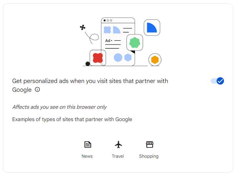 Screenshot from Google’s Data & Privacy page describing how the collected data is used for advertising purposes