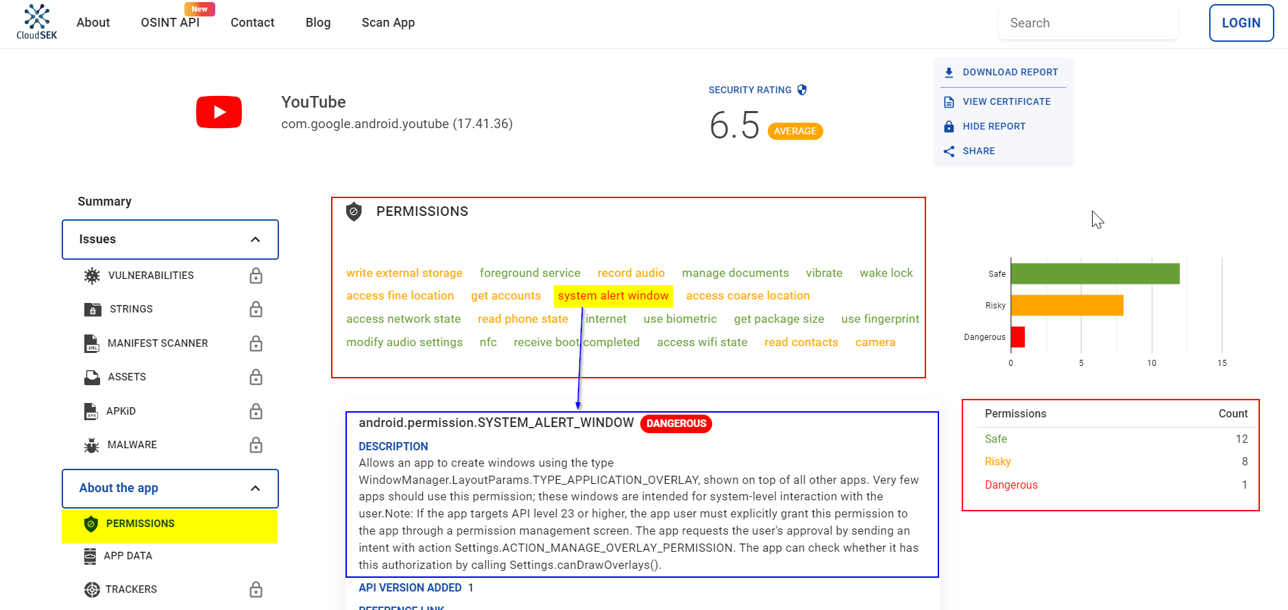 Some of the permissions in the risky permission category include: