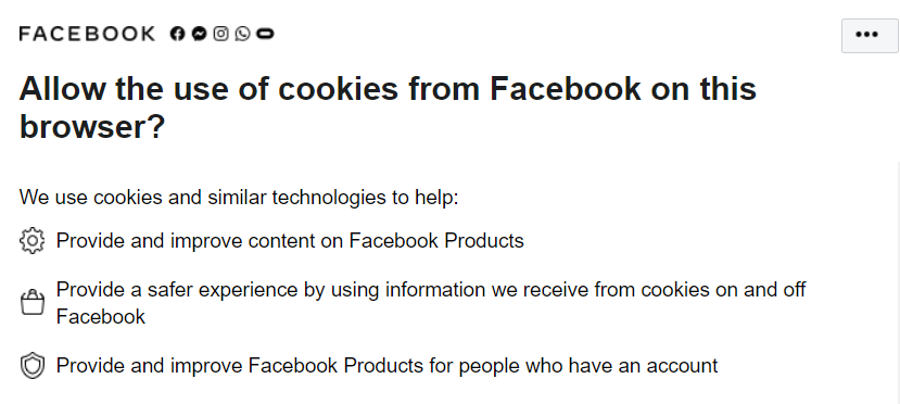 Facebook taking permission from the user to track their browser’s cookies